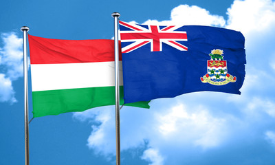 Hungary flag with Cayman islands flag, 3D rendering