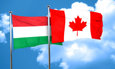 Hungary flag with Canada flag, 3D rendering