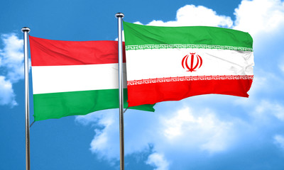 Hungary flag with Iran flag, 3D rendering