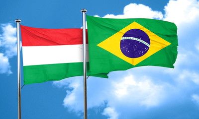 Hungary flag with Brazil flag, 3D rendering