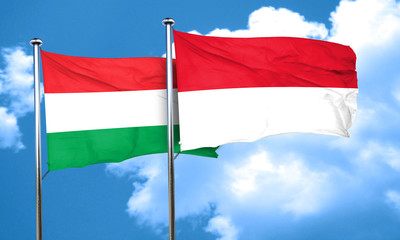 Hungary flag with Indonesia flag, 3D rendering