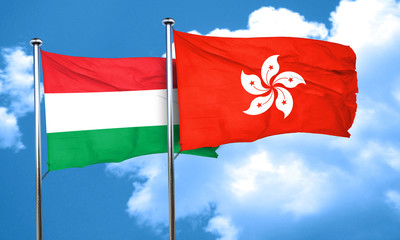 Hungary flag with Hong Kong flag, 3D rendering