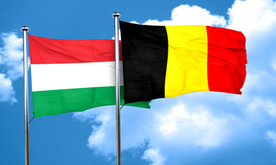 Hungary flag with Belgium flag, 3D rendering