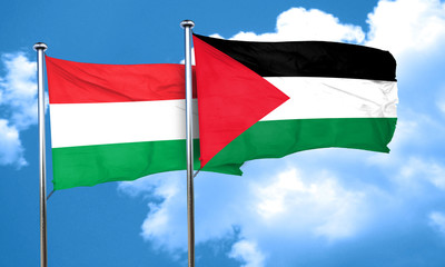 Hungary flag with Palestine flag, 3D rendering