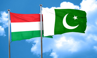 Hungary flag with Pakistan flag, 3D rendering