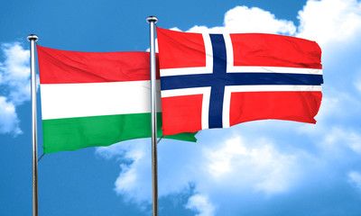 Hungary flag with Norway flag, 3D rendering