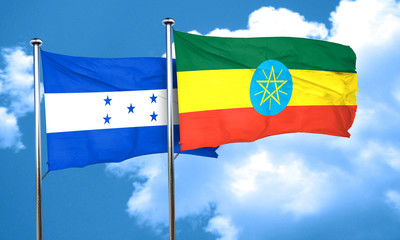 Honduras flag with Ethiopia flag, 3D rendering