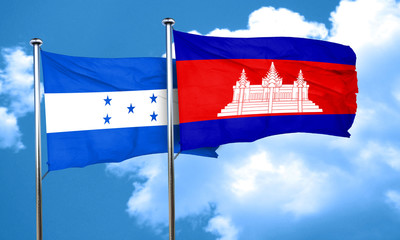 Honduras flag with Cambodia flag, 3D rendering
