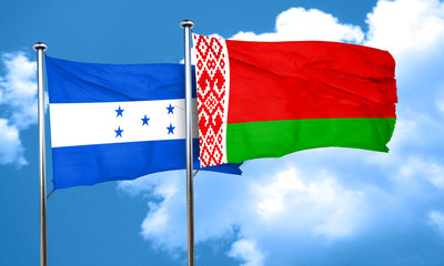 Honduras flag with Belarus flag, 3D rendering