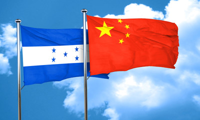 Honduras flag with China flag, 3D rendering