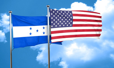 Honduras flag with American flag, 3D rendering