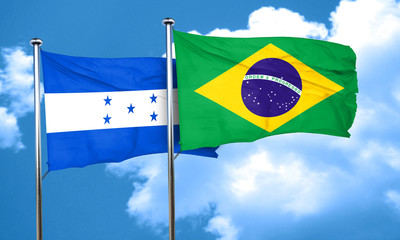 Honduras flag with Brazil flag, 3D rendering