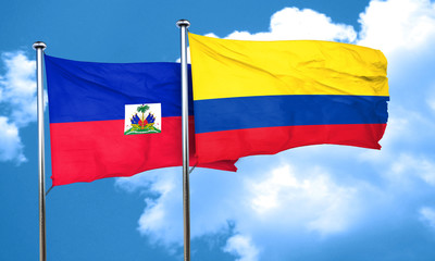 Haiti flag with Colombia flag, 3D rendering