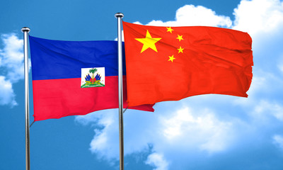 Haiti flag with China flag, 3D rendering