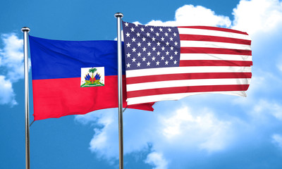 Haiti flag with American flag, 3D rendering