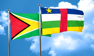Guyana flag with Central African Republic flag, 3D rendering