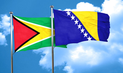 Guyana flag with Bosnia and Herzegovina flag, 3D rendering
