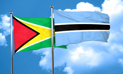 Guyana flag with Botswana flag, 3D rendering
