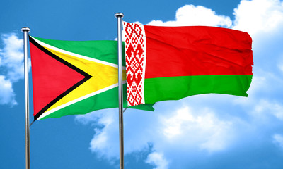 Guyana flag with Belarus flag, 3D rendering