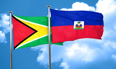 Guyana flag with Haiti flag, 3D rendering