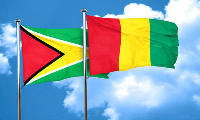Guyana flag with Guinea flag, 3D rendering