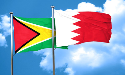 Guyana flag with Bahrain flag, 3D rendering