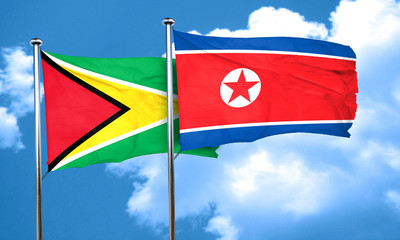 Guyana flag with North Korea flag, 3D rendering