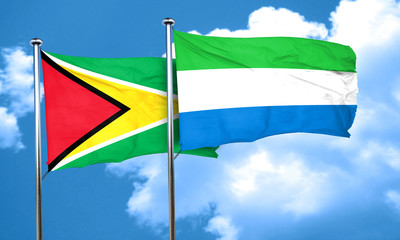 Guyana flag with Sierra Leone flag, 3D rendering