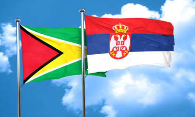 Guyana flag with Serbia flag, 3D rendering