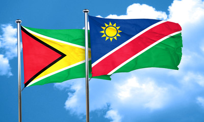 Guyana flag with Namibia flag, 3D rendering