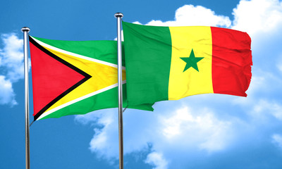 Guyana flag with Senegal flag, 3D rendering