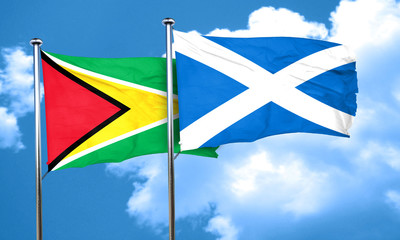 Guyana flag with Scotland flag, 3D rendering