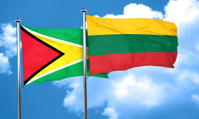 Guyana flag with Lithuania flag, 3D rendering