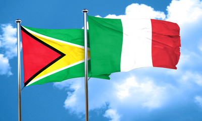 Guyana flag with Italy flag, 3D rendering