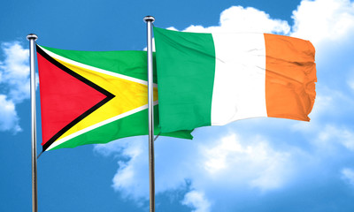 Guyana flag with Ireland flag, 3D rendering