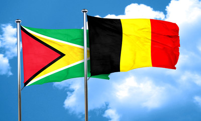 Guyana flag with Belgium flag, 3D rendering