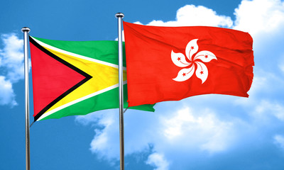 Guyana flag with Hong Kong flag, 3D rendering