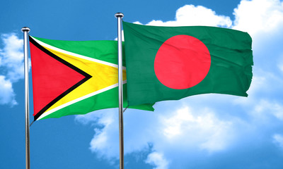 Guyana flag with Bangladesh flag, 3D rendering