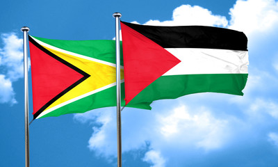 Guyana flag with Palestine flag, 3D rendering