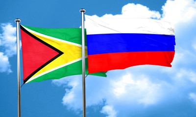Guyana flag with Russia flag, 3D rendering