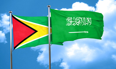 Guyana flag with Saudi Arabia flag, 3D rendering