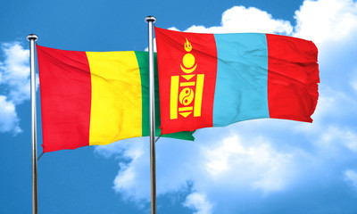Guinea flag with Mongolia flag, 3D rendering