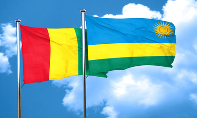 Guinea flag with rwanda flag, 3D rendering
