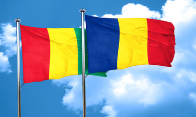 Guinea flag with Romania flag, 3D rendering