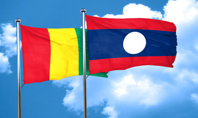 Guinea flag with Laos flag, 3D rendering