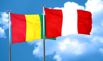 Guinea flag with Peru flag, 3D rendering