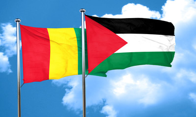 Guinea flag with Palestine flag, 3D rendering