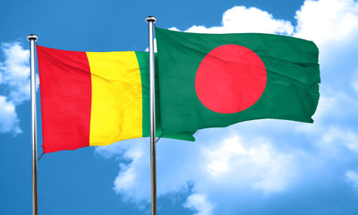 Guinea flag with Bangladesh flag, 3D rendering