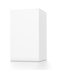 White tall vertical rectangle box from front far side angle.