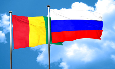 Guinea flag with Russia flag, 3D rendering